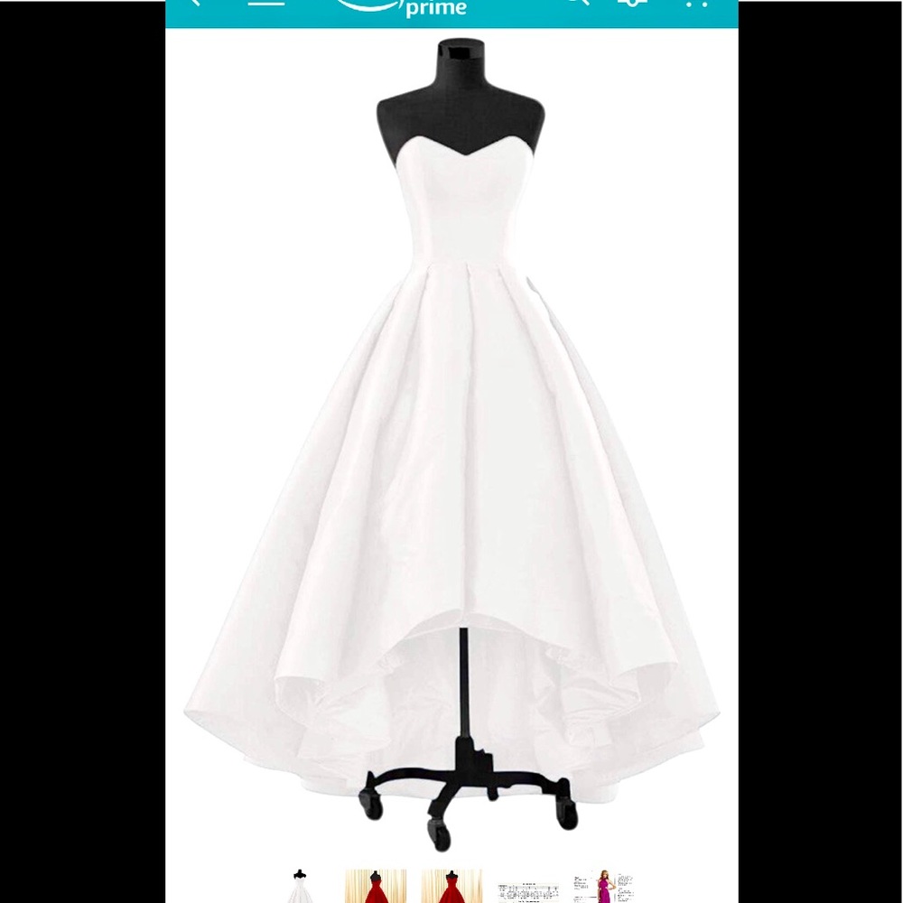 White taffeta sweetheart hi-low dress, lace up bak